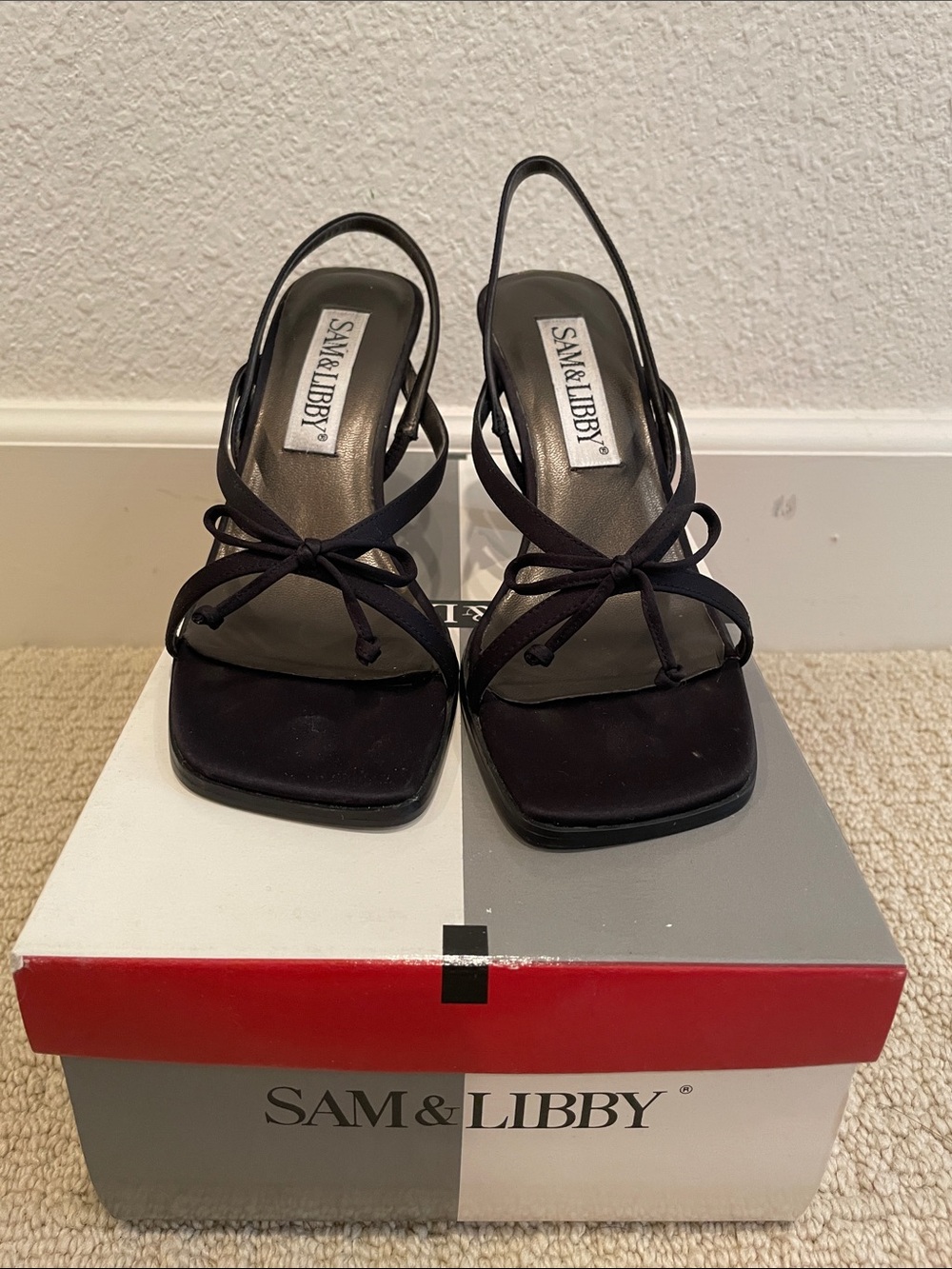 Sam & Libby Black Strappy Knot Slingback Heels
